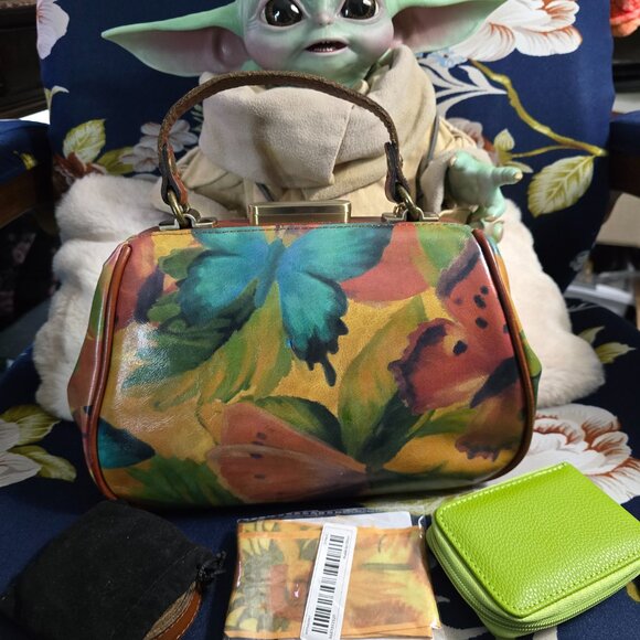 Patricia Nash Watercolor Butterfly Italian Leather Gracchi Satchel - Bag only - Picture 2 of 9